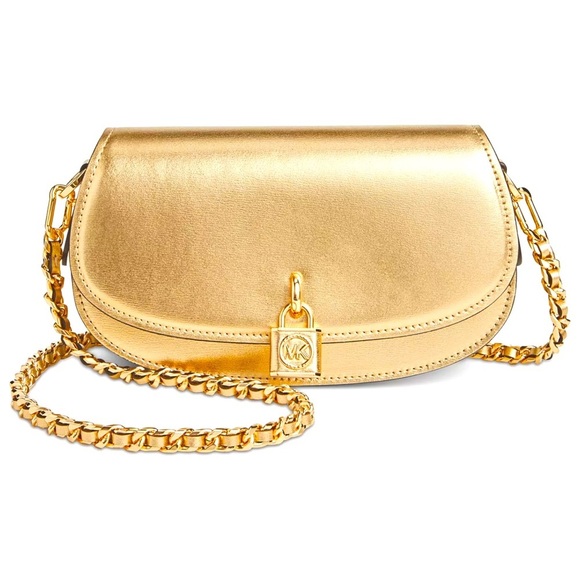 Gold flap bag clutch bag padlock bag chain strap bag metallic Michael Kors purse